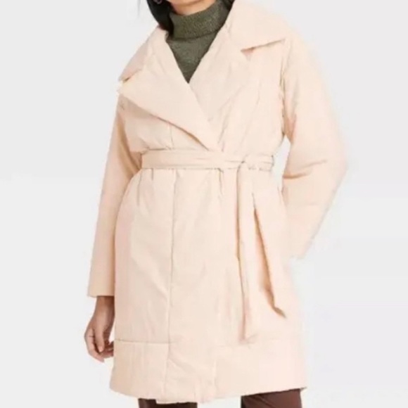 A New Day NWT Tie Waist Cream Blush Water Resistant Coat Size small - Picture 1 of 6